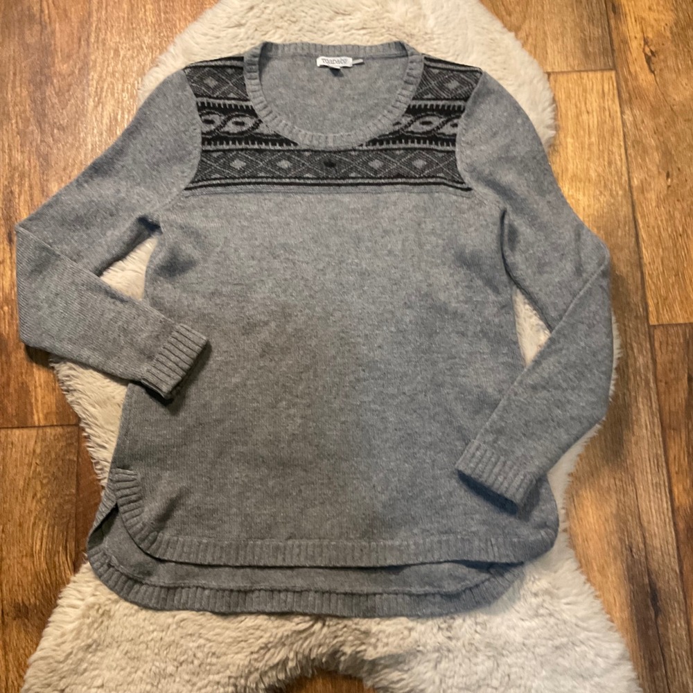 Toad & Co Aleutia Crew Sweater Size Small Lambswool Gray Black Pattern Round Hem